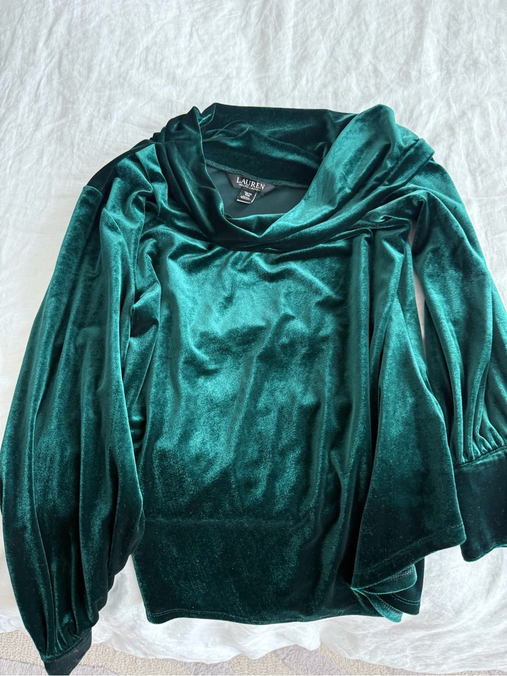 Lauren Ralph Lauren Teal Green Velvet Draped Cowl Top